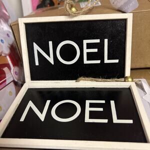 Wondershop Set Of 2 Wood Framed 'Noel' Christmas Tree Ornament Black/White NWT